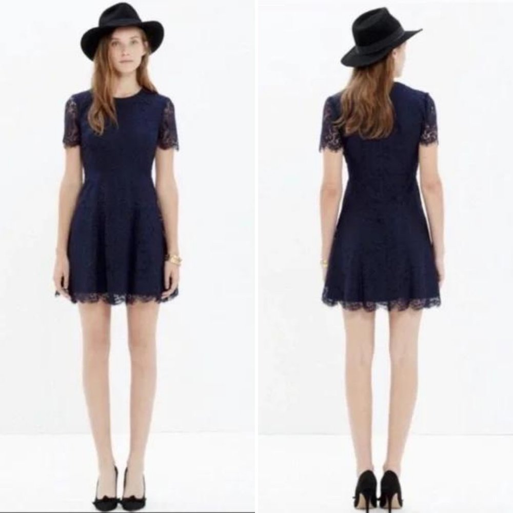 Madewell Boho Floral Lace Shift Dress in Navy
